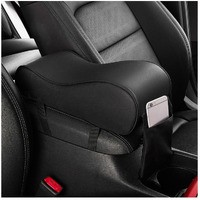 Shmzk Car Armrest Cushion, Memory Foam Auto Armrest Cushion Pad With Phone Holder Storage Bag, Leather Center Console Armrest Pillow For Most Vehicles, Universal Car Accessories (Black)