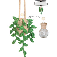 Rofigl Handmade Crochet Hanging Car Air Freshener,12Ml Empty Refillable Oil Diffuser Bottle With Crochet Hanging Succulents Plant For Car Rearview Mirror For Home, And Office Hanging Diffuser Decor