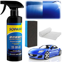 Sopami Car Coating Spray, 17.6 Oz Quick Effect Coating Agent, Oil Film Emulsion Glass Cleaner, Polish Spray Waterless Wash Wax, Spray Wax Polish For Car Scratches(1Pc+Sponge+Cloth)