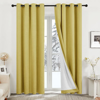 Deconovo 100% Blackout Linen Textured Curtains - Thermal Insulated Energy-Saving Drapes For Bedroom & Living Room - Noise Reducing, Room Darkening, 2 Panels(Olive Oil,52W X 84L Inch, 2 Panels)