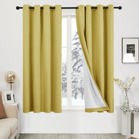 Deconovo 100% Blackout Linen Textured Curtains - Thermal Insulated Energy-Saving Drapes For Bedroom & Living Room - Noise Reducing, Room Darkening, 2 Panels(Olive Oil,52W X 54L Inch, 2 Panels)
