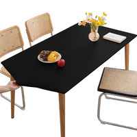 Huierxun Pu Stretch Fitted Rectangle Tablecloth With Elastic Edge 31 X 55 Inch Waterproof Oil Proof Table Cloth Wipeable Table Cover For Indoor Outdoor Furniture Protect (Black,31""X55"")