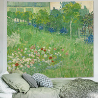 Avinyl Van Gogh Wall Art Poster, Green Spring Garden Tapestry Dorm Room Decor, Vintage Small Floral And Plant Wall Hanging, Green Oil Painting Tapestries For Bedroom Teen Girl 39In X 51In