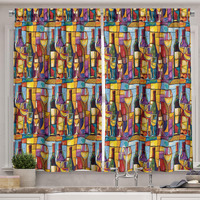 Ambesonne Abstract Kitchen Curtains, Modern Colorful Oil Paint Print Of Bottles Cups With Geometric Shapes, Window Drapes 2 Panel Set For Kitchen Cafe Decor, 55"" X 30"", Purple Blue Multicolor