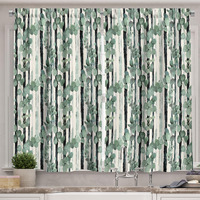 Ambesonne Eucalyptus Kitchen Curtains, Art Modern Oil Paint Print Of Leaves With Brushstroke Vertical Stripes, Window Drapes 2 Panel Set For Kitchen Cafe Decor, 55"" X 30"", Sage Green Evergreen
