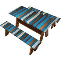 Binienty Blue & Green Woodgrain Table Cloth,3 Pack Rectangle Picnic Table Cover With Bench Covers Camping Essential Oil Proof Tablecloth Holiday Home Decor,8 Foot Table