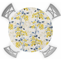 Ewdewwo Vintage Floral Plant Elastic Fitted Tablecloth, Yellow Blue Flower Plants - Oil-Proof Waterproof Table Cloth (Fit For 45"" - 54"" Round Tables)