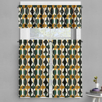 Ambesonne Modern Valance & Tier Curtain 3 Pcs Set, Contemporary Unconventional Geometric Shapes In Oil Paint-Like Print, Window Treatments For Kitchen Room Decor, 55"" X 36"", Evergreen Umber Off White