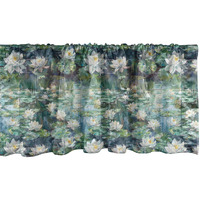 Ambesonne Lotus Window Valance Pack Of 2, Vintage Design Oil Paint Lake Floral Jungle Scenario Print With Lines, Rod Pocket Curtain Valances For Kitchen Bedroom, 54"" X 18"", Coconut Jade Green Blue
