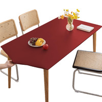 Huierxun Pu Stretch Fitted Rectangle Tablecloth With Elastic Edge 35 X 55 Inch Waterproof Oil Proof Table Cloth Wipeable Table Cover For Indoor Outdoor Furniture Protect (Red,35""X55"")