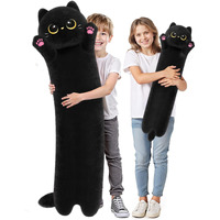 Mewaii Artist-Designed Ultra Soft Long Black Cat Plush Body Pillow, Extra Stuffing For Comfort, Premium Quality Stuffed Animal Gift For Girlfriend Or Cat Lovers (Black Cat Body Pillow 44 Inch)