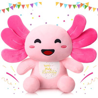 Hydren 10 Inch Happy Plushy Birthday Pink Axolotl Gift Soft Cute Stuffed Animal Pillow Kawaii Gifts For Kids Girls Christmas Party Favor Bedroom Home Decor