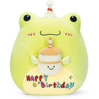 Playnics Original 14-Inch Large Happy Birthday Frog Plush Pillow Stuffed Animal Toy,Big Size Cute Soft Toys Fat Kawaii Cuddle Huggable Plushie,Gift For Kids