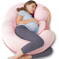 Queen Rose Pregnancy Pillows - E Shaped Pregnancy Pillows For Sleeping, Detachable Body Pillow For Pregnant Side Sleeper, Pink Velvet, 60In