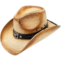 Peso Straw Star Buckle Leather Studded Drifter Cowboy Hat