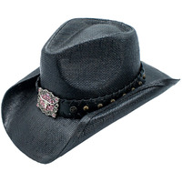 Mely Straw Pink Rhinestone Longhorn Drifter Cowboy Hat