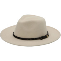 May Ultra Felt Faux Leather Buckle Wide Brim Hat
