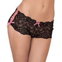 Rene Rofe Crotchless Lace Side Tie Boyleg Panty Black S/M(D0102H5QCDW.)