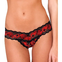 Rene Rofe Crotchless Lace V-Thong Red Black 1X/2X(D0102H5Q8XW.)