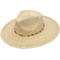 Serena Palm Leaf Blue Shells Beaded Beach Sun Resort Hat