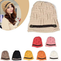 Be My Beanie Soft Wool Beanie cap With Vegan Leather Trim(D0102HEYg7A)