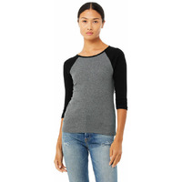 Ladies Baby Rib 34-Sleeve contrast Raglan T-Shirt - DEEP HTHR BLAcK - S(D0102H78Z0T)