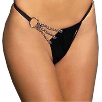 VINYL G-STRING W/ CHAIN DETAIL BLACK O/S