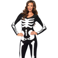 Spandex printed glow-in-the-dark skeleton catsuit SMALL BLACK/WHITE