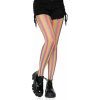 Neon rainbow stripped fishnet pantyhose. O/S MULTICOLOR