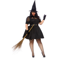 3PC.Bewitching Witch,dress w/organza,belt,hat 1X-2X BLACK