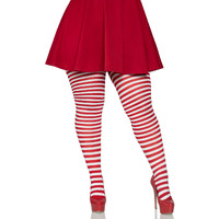 PLUS SIZE STRIPED TIGHTS 3X-4X WHITE/RED