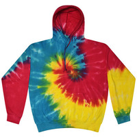 Adult Tie-Dyed Pullover Hooded Sweatshirt - SPIDER LIME - S(D0102H78NgJ)