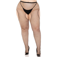Industrial net garterbelt pantyhose PLUS SI BLACK