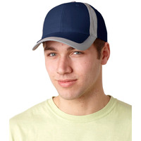 RF102 | REFLECTOR HAT- Cotton twill, six panel, structured, mid-profile cap with reflective grey inserts on side panels and trim on visor, reflective fabric on hook and loop back strap. - NAVY