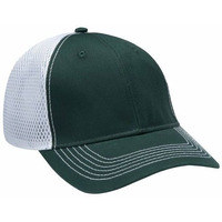 FA102 | FAIRWAY- Washed Cotton twill, Six Panel, Structured, Mid-Profile Cap with Soft Mesh Back Panels, Contrast Stitching on Visor and hook and loop closure. - FOREST GREEN/WHITE