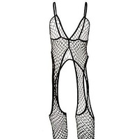 DIAMOND NET SUSPENDER BODYSTOC BLACK Q/S