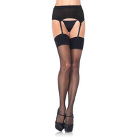 2PC.Spandex sheer garter belt and stocking set O/S BLACK/BLACK
