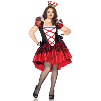 2PC.Plus Size Royal Red Queen, satin dress and crown headpiece 1X-2X BLACK/RED