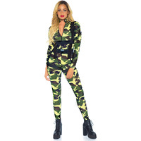 2PC.Pretty Paratrooper zipper front camo jumpsuit and body harness MEDIUM CAMO