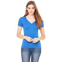 Ladies Triblend Short-Sleeve Deep V-Neck T-Shirt - BLUE TRIBLEND - S(D0102H7WB1X)