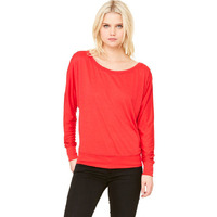 Ladies Flowy Long-Sleeve Off Shoulder T-Shirt - NEON PINK - S(D0102H7WVDP)