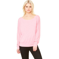 Ladies Flowy Long-Sleeve Off Shoulder T-Shirt - NEON PINK - S(D0102H7WVD8)