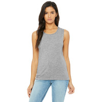 Ladies Flowy Scoop Muscle Tank - WHITE - S(D0102H7KRUT)