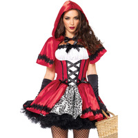2PC.Gothic Red Riding Hood peasant dress and hooded cape LARGE RED/WHITE
