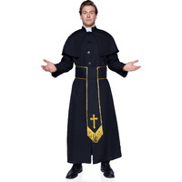 2PC.Priest robe with attached cape and cross belt MED/LGE BLACK