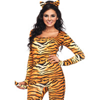 2PC.Wild Tigress,catsuit w/tail and matching ear headband X-LARGE ORANGE/BLACK