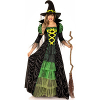 3PC.Storybook Witch,dress with tiered glitter tulle,hat w/veil 3 PC.Storybook Witch,dress with tiered glitter tulle,hat w/veil and long petticoat SML/MED BLACK/GREEN
