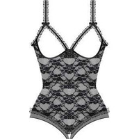 Lace Open Cup Crotchless Teddy Black Queen(D0102H5GBBA.)