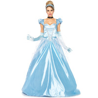 3PC.Classic Cinderella,long satin ball gown,choker,headband SMALL BLUE