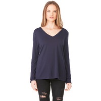 Ladies Flowy Long-Sleeve V-Neck - WHITE - S(D0102H7WQXP)